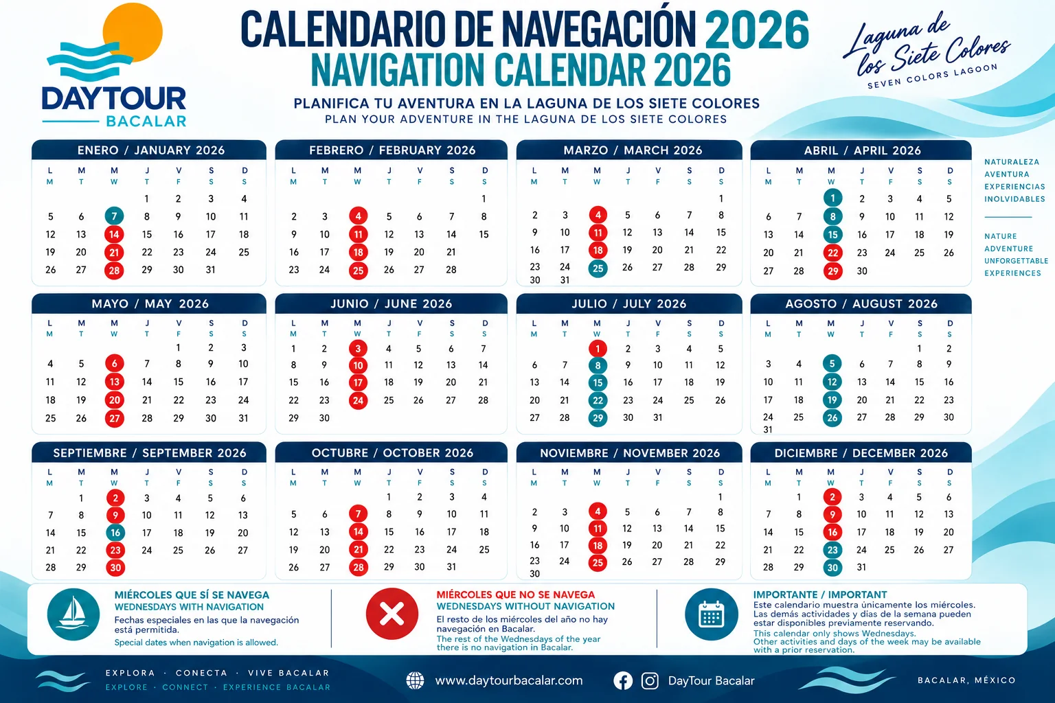 Calendario navegacion bacalar 2026