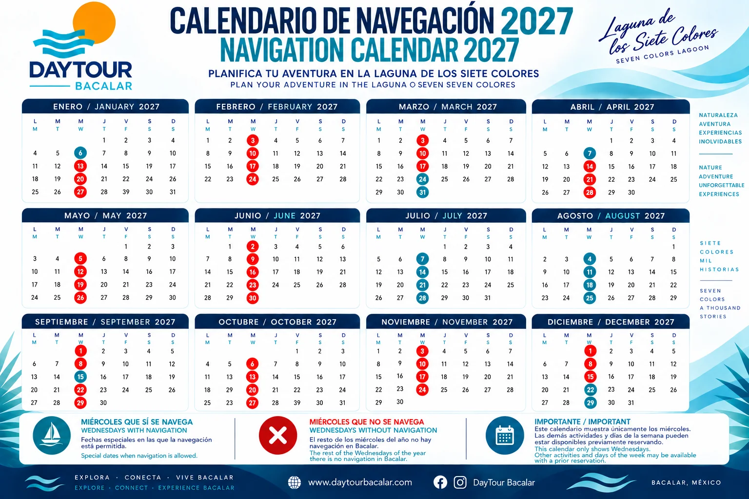 Calendario navegación Bacalar 2027